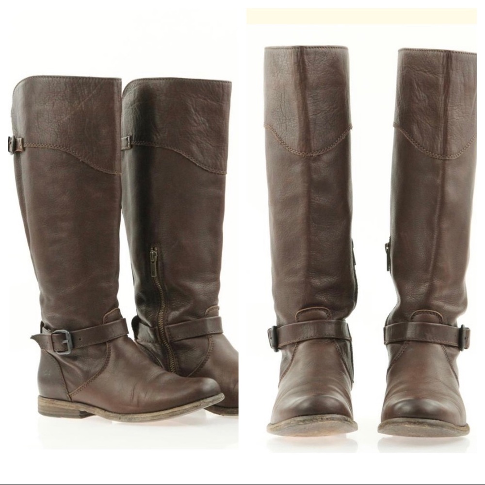 FRYE BUCKLE EQUESTRIAN BROWN RIDING BOOT